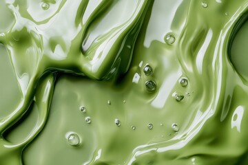 Poster - Liquid shapes create dynamic patterns on a vibrant green background with droplets glistening in the light, liquid shapes on green background