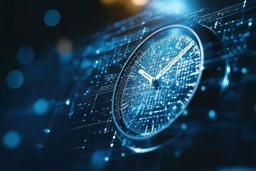 Poster - Digital clock display integrated with data processing and network connections, clock and data processing over network of connections
