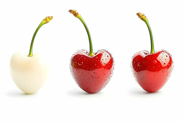 Wall Mural - Three heart-shaped cherries, white and red, isolated