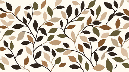 Poster - Natural Foliage Arrangement with Neutral Palette Leaves and Branches Seamless Wallpaper Design