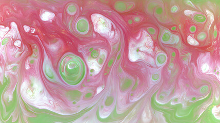Poster - Pink Green and White Flowing Pattern with Swirls Abstract Liquid Art Design Marbled Texture Effect