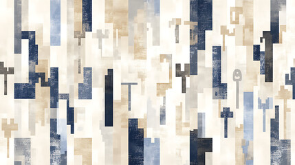 Poster - pixelated key pattern texture with blue and beige vertical geometric elements in abstract art