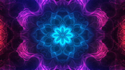 Poster - Psychedelic Flower Kaleidoscope Design with Vibrant Purple and Blue Hues Abstract Art