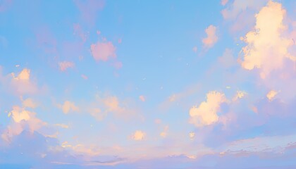 Sky with pink clouds. Background is a soft, blue gradient. Use as banner