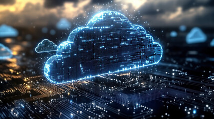 Poster - Futuristic cloud computing technology on background of microcircuit elements