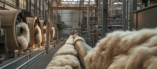 Poster - Industrial Fiber Processing: Machinery Transports Fluffy Material Through Factory Pipes Efficiently