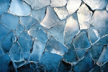 Poster - A close-up of fractured ice, showcasing a mosaic of blue hues and intricate cracks.
