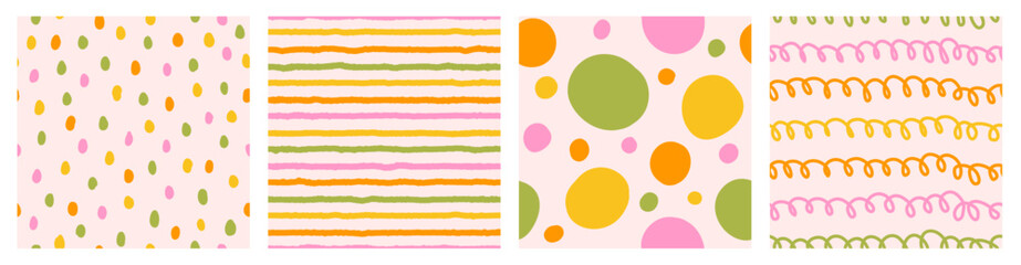 Wall Mural - colorful seamless pattern set of hand drawn curved lines, spirals, dots and texture strip. trendy ve