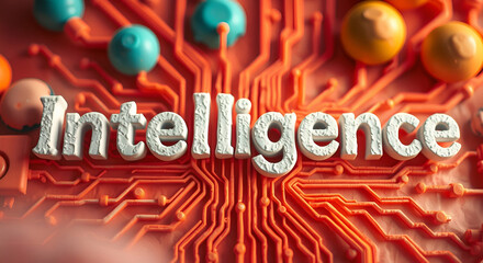 Poster - Artificial intelligence Text background illustration banner  Core of artificial intelligence machine with neon light of energy. computer technology, data