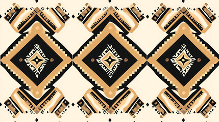 Wall Mural - Repeating Diamond Motif Pattern in Beige Black and Brown Artistic Design with Geometric Elements