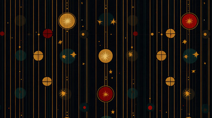Poster - retro galactic celestial pattern with stars planets and golden lines dark artistic design backdrop