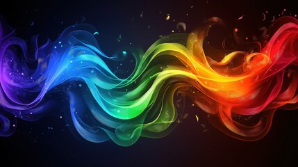 Poster - Vibrant rainbow energy waves flowing dynamically on dark background