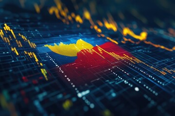 Poster - Financial data analysis displayed over the flag of Ecuador illustrating market trends and performance metrics, financial data processing over flag of equador