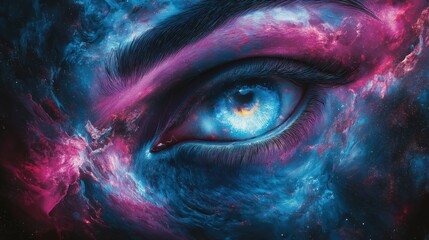 Poster - Cosmic surreal eye with nebula reflections and vibrant galaxy colors