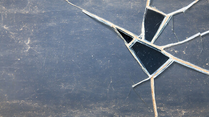 Poster - Shattered Glass Surface Texture with Cracks on a Dark Blue Dusty Background and Fine Lines Pattern