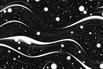 Poster - Dynamic white spots create wave patterns on a black background showcasing visual texture, Texture movement waves of white spots on a black background