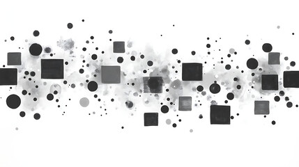 Poster - square and circle abstract arrangement monochrome pattern with graphic smudges and splatters effects