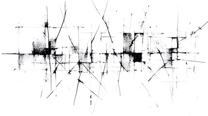 Poster - Textured Abstract Grid Composition with Lines and Angular Fragmentation Chaotic Design