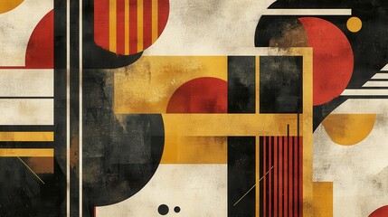 Poster - Abstract Geometric Design with Red, Black, Yellow, and Cream Tones
