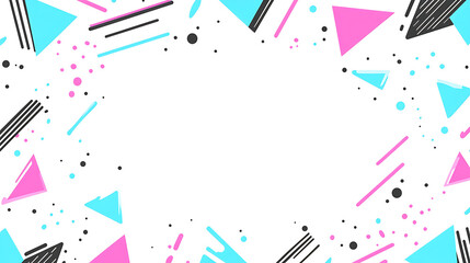Poster - Vibrant Geometric Shapes on a White Backdrop Abstract 1980s Style Design with Triangles and Lines