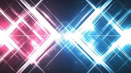 Poster - vibrant light beams intersecting with abstract geometric shapes shining pink and blue