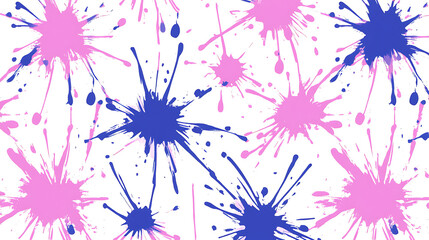 Poster - Vibrant Splatter Pattern with Pink and Blue Hues Against a Crisp White Background for Artistic Design