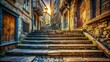 © Oliver - Ancient City Cobblestone Street Old Wooden Staircase Steps Architecture