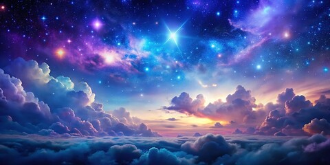 Dreamy Purple and Blue Night Sky with Stars and Clouds - Serene Peaceful Atmosphere Stock Photo