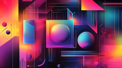Poster - Colorful Abstract Geometric Shapes with Vibrant Neon Effects