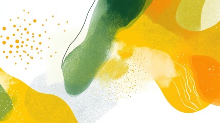Poster - Abstract Colorful Waves with Green, Yellow and Orange Shapes