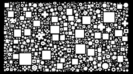Poster - white geometric forms seamless pattern with squares circles stars and crosses dense composition styl