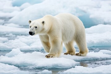 polar bear walking on ice floe in arctic environment