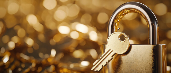 Poster - Golden lock and key symbolizing security and trust