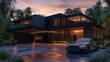 © SyabilaSyifa - Luxury car parked in front of a modern mansion at dusk