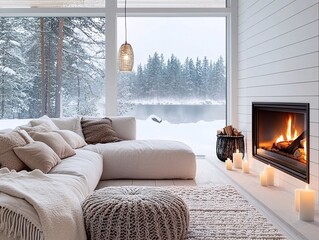 Poster - a cozy winter cabin with a crackling fireplace, the scent of pine and cinnamon in the air, warm ambi