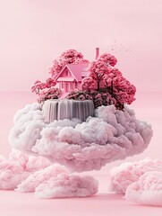 Poster - a whimsical floating island with waterfalls cascading into the clouds, a breathtaking sky filled wit