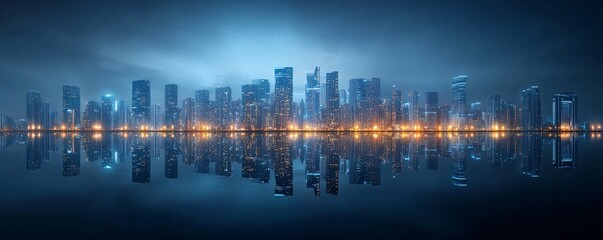 Poster - A dazzling fireworks show over a city skyline, shimmering reflections on water, immersive celebratory moment, multisensorial excitement, deep contrast, cinematic sharpness, copyspace