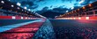 © Vision Studio - The finish line of an asphalt racetrack and a lighted race stadium at night. professional drawing of racing sports in digital 3D - Generative AI