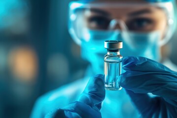 Poster - Researcher registers ampoules containing experimental samples for analysis in laboratory environment, researcher registers ampoules with experimental samples of the vaccine