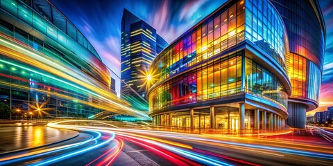 Poster - Abstract Architectural Design: Long Exposure Paint Stroke Backdrop - Modern Building Concept