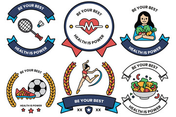 Wall Mural - set of illustrations in the concept of sports and exercise in line drawing style