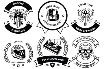 Wall Mural - set of illustrations in the concept of rockers and bikers in a line style