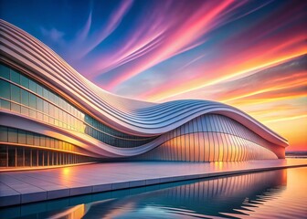 Poster - Abstract Wavy Lines Soft Color Gradient Architectural Photography Background