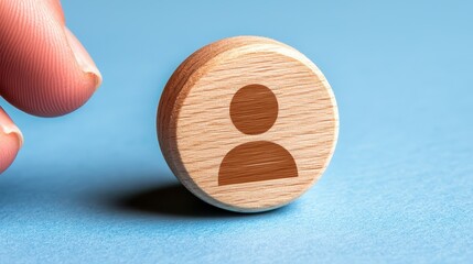 Poster - closeup of finger engaging rustic wooden toggle button, texture and control finger