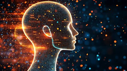 Wall Mural - digital mind: an ethereal, glowing human profile composed of interconnected dots and lines, set agai