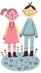 Wall Mural - a digital illustration of a young boy and girl