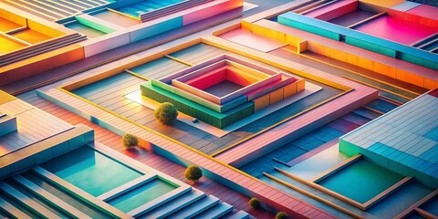 Poster - Aerial View Abstract Geometric Gradient Pattern Minimalist Shapes Design