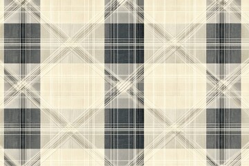 Poster - Refined beige and charcoal plaid textile pattern with detailed fabric texture
