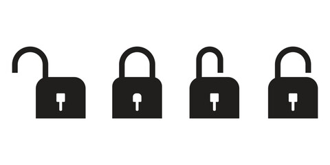closed and opened lock icon collection. locked and unlocked black line icon set for apps and website
