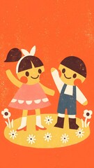 Wall Mural - a digital illustration of a young boy and girl